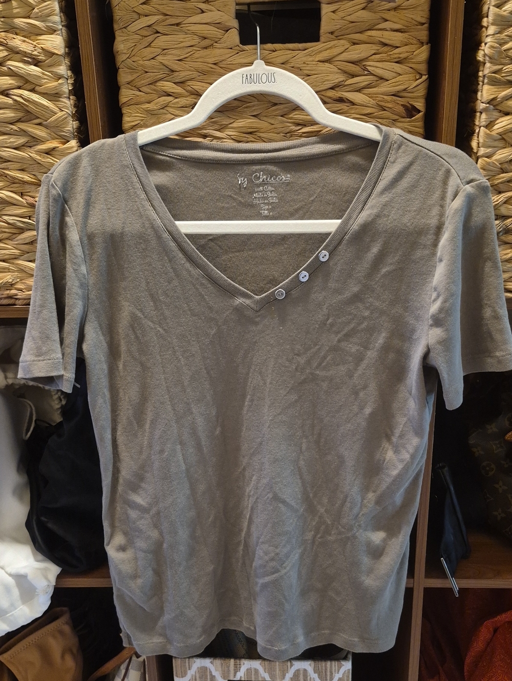 Chico's Women's Button-Detail Tee Khaki Medium
